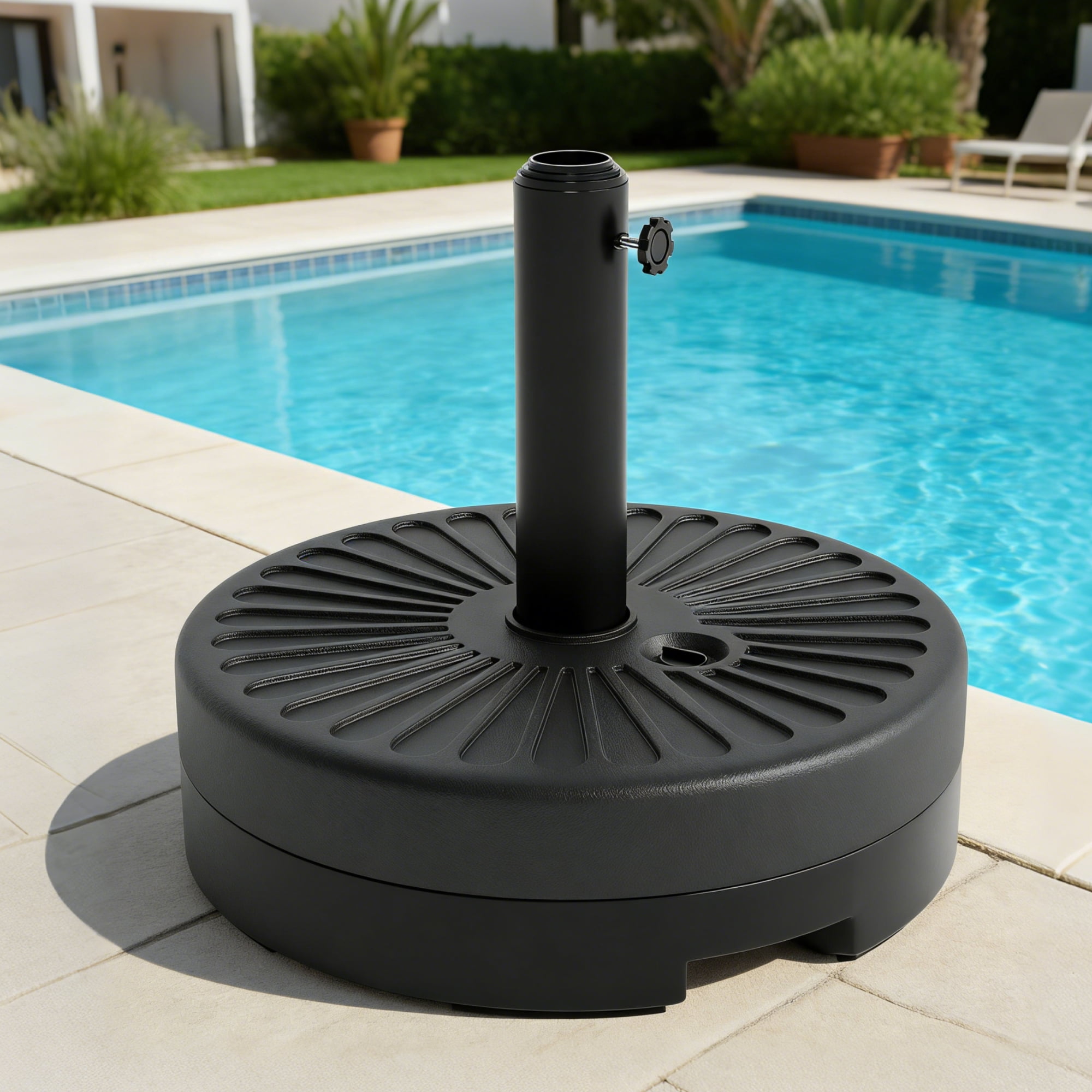 EuKer 20.08" Outdoor Umbrella Stand Base with Adjustable Steel Pole Adapter and Water/Sand Filled for 7.5-11 ft Umbrellas, Black