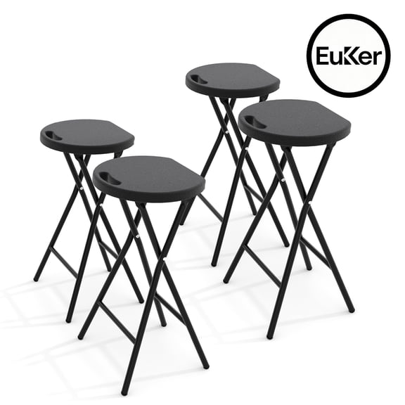 EuKer 24 inch Folding Stool, Portable Bar Stool with Built-In Carry Handle, Safety Lock Design for Indoor & Outdoor, 400 lbs Load Capacity, Set of 4, Black