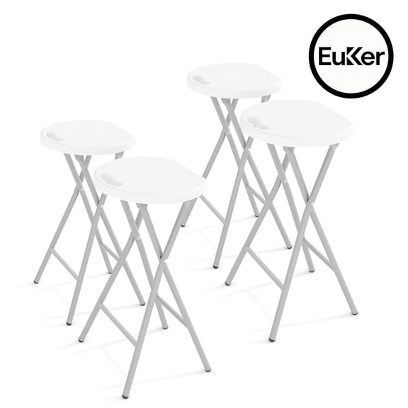 EuKer 24 inch Folding Stool, Portable Bar Stool with Built-In Carry Handle, Safety Lock Design for Indoor & Outdoor, 400 lbs Load Capacity, Set of 4, White