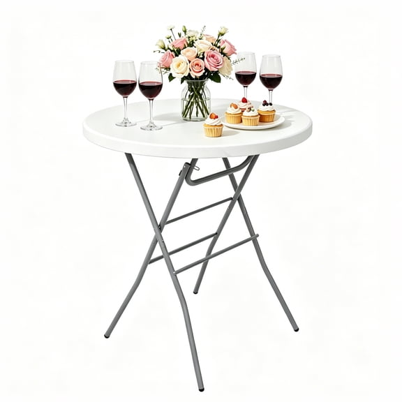 EuKer 31.5 inch Round Folding Cocktail Table, Portable Bar Height Table with Safety Locking Legs for Wedding, Party, Vendor & Indoor Outdoor Events, Set of 1, White