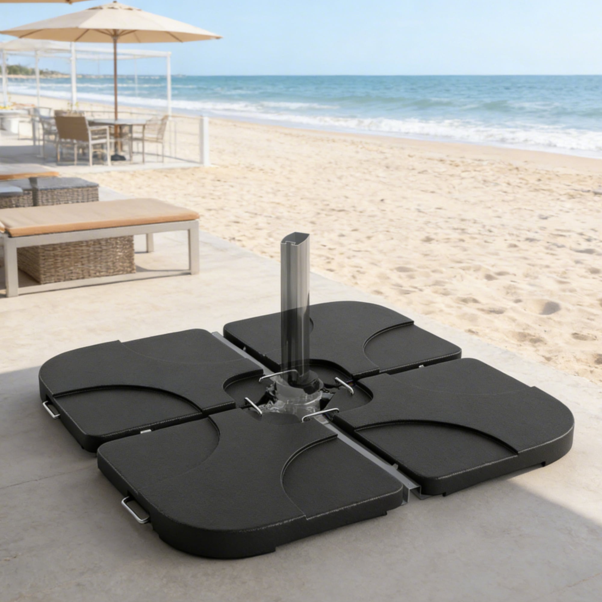 EuKer 4-Pack Outdoor Cantilever Umbrella Base, Heavy Duty Umbrella Stand with Water/Sand Filled for 10-15ft Umbrellas, Black