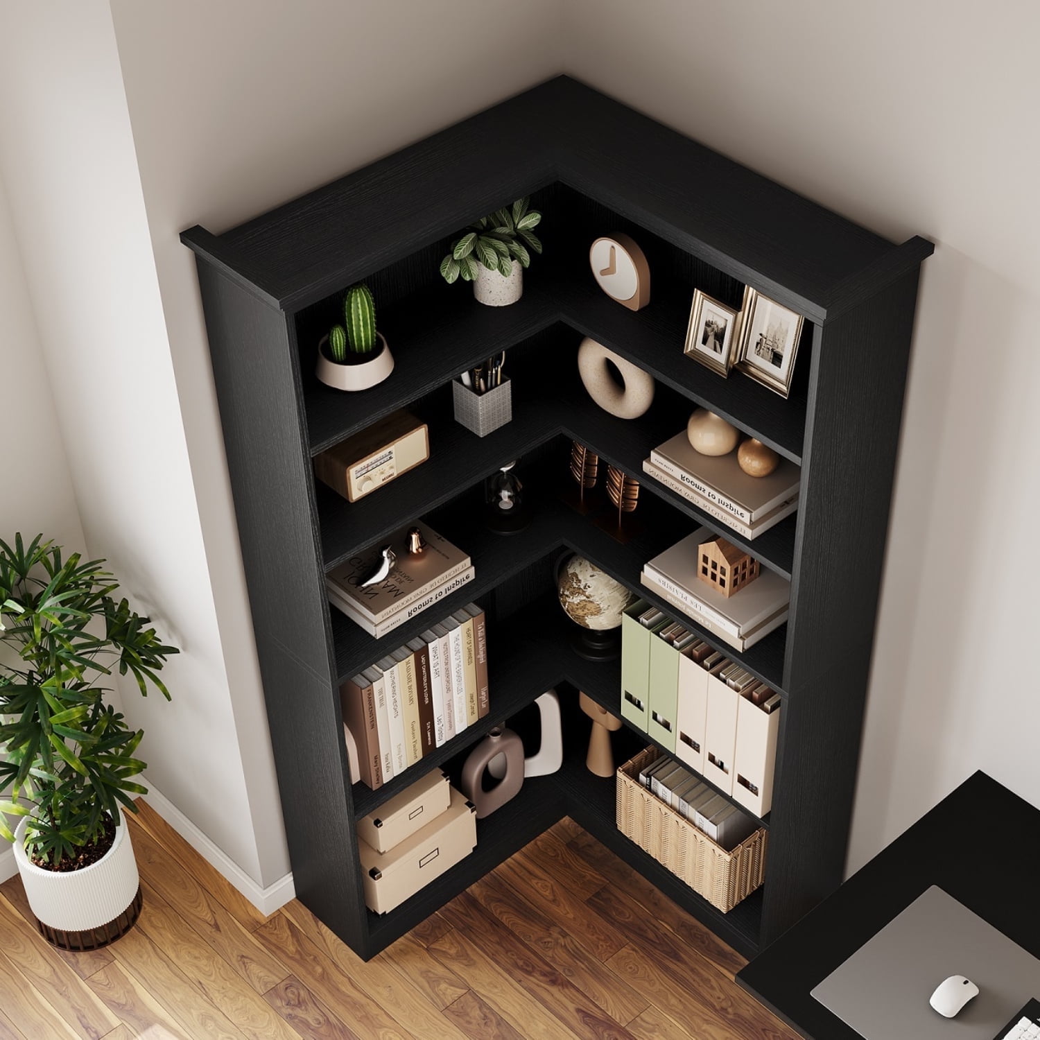 EuKer 5 Tier Corner Bookcase, L-Shaped Bookshelf with Large  display picture 1