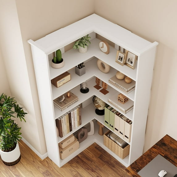 EuKer 5 Tier Corner Bookcase, L-Shaped Bookshelf with Large Storage Capacity for Living Room, Bedroom, Office (Half Panel, White)