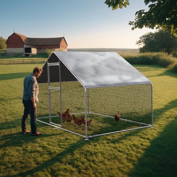 EuKer 6.6 x 9.8 x 6.4ft Metal Chicken Coop, Outdoor Walk-In Chicken Coop with Waterproof Roof Cover for Chickens, Ducks, Rabbits