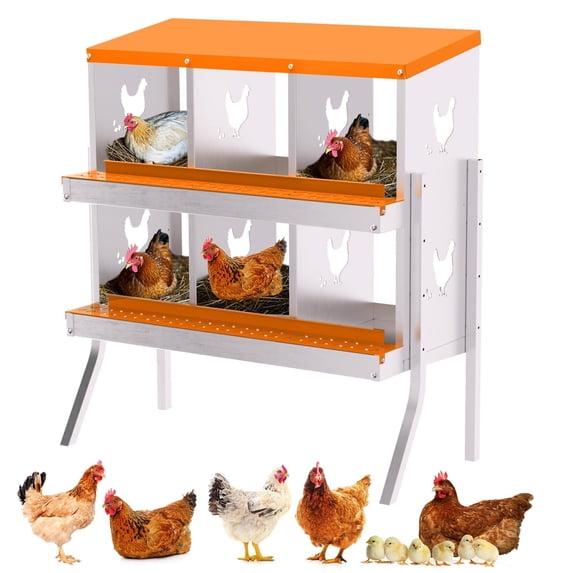 EuKer 6-Holes Chicken Nesting Box with Bracket, Heavy-Duty Metal Laying Boxes for Backyard, Farms, Chicken Coop, Orange