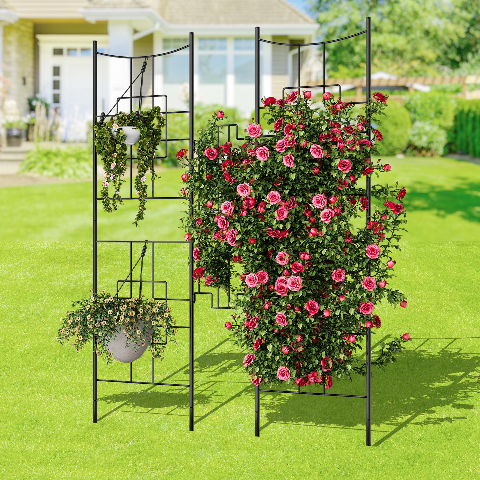 EuKer 66.9" Metal Garden Trellis, Decorative Fence Panels for Patio, Yard, Garden Fence, Black