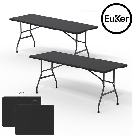 EuKer 6ft Rectangular Folding Table, Portable Table with Carry Handle for Camping, Picnic, Vendor Displays & Indoor Home Use, 2-Pack, Black