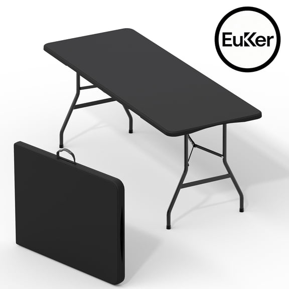 EuKer 6ft Rectangular Folding Table, Portable Table with Carry Handle for Camping, Picnic, Vendor Displays & Indoor Home Use, Black