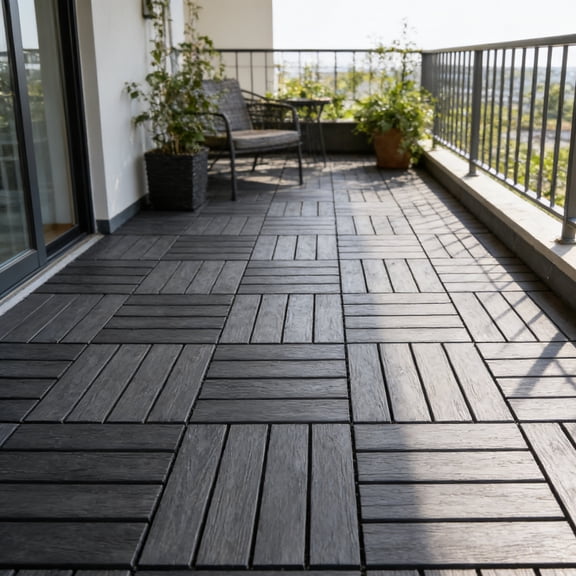 EuKer 9-Pack Patio Floor Tiles, 11.8" x 11.8" Waterproof Interlocking Deck Tiles for Poolside, Balcony, Backyard, Gray