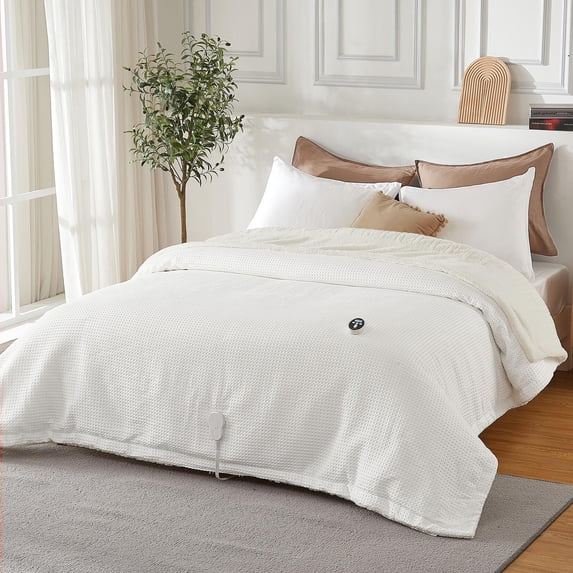 EuKer 90" x 100" Waffle Electric Blanket Washable, Fast Heating Blanket with Wireless Control for Home, Office, White