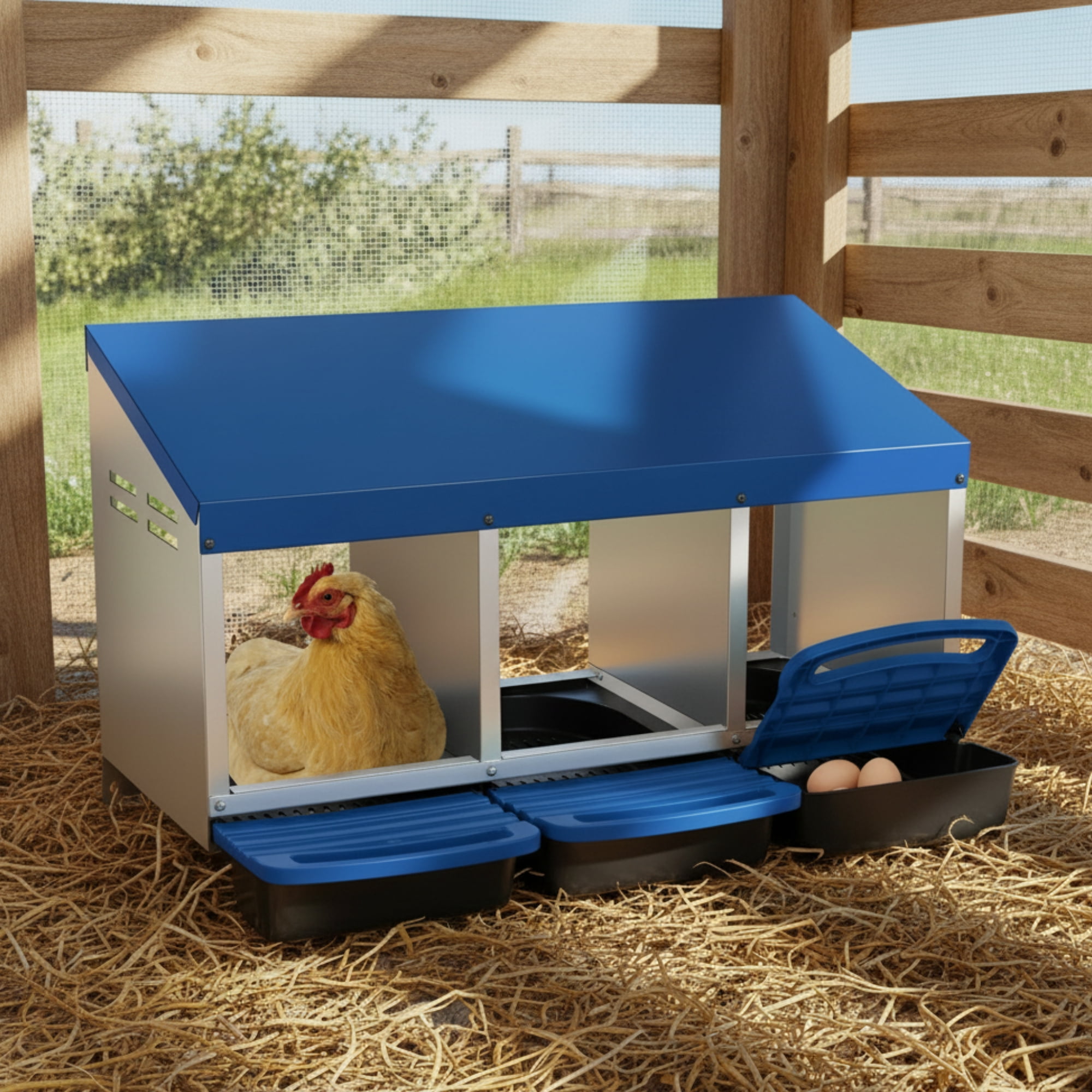 EuKer Chicken Nesting Box, 3 Compartment Chicken Lay Box with Removable ...