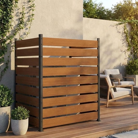 EuKer Decorative Fences, 49.6" Tall Outdoor Privacy Panel for Air Conditioner Units, Trash Cans, Pool Equipment, Teak (2 Panels)