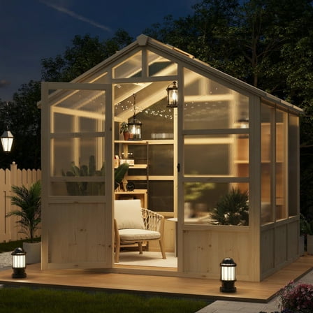 EuKer Green Houses for Outside, 10' x 7.3' Heavy Duty Wooden Greenhouse with Lockable Door & Adjustable Roof Vent