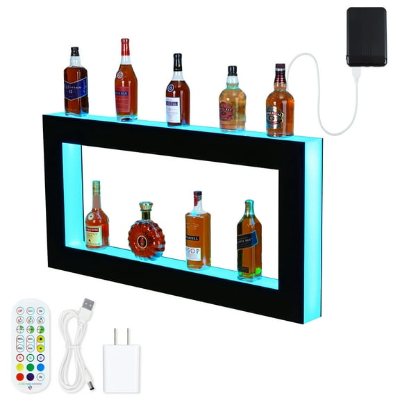 EuKer LED Lighted Liquor Bottle Display Shelf,2-Step 48" Multifunctional Bar Shelves with Remote & App Control