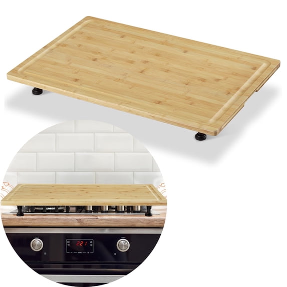 EuKer Large Bamboo Cutting Boards with Handle, Noodle Board Stove Cover W/Adjustable Legs & Juice Grooves for Rvs, Kitchens, Camping