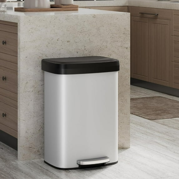 EuKer Large Garbage Can, 13.2 Gallon Garbage Pail with Soft-Close Lid and Rear Handle for Kitchen, Office, White