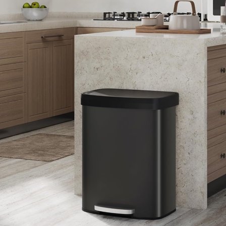 EuKer Large Garbage Can with Lid, 15.8 Gal Recycle Bin for Kitchen, Bathroom, Living Room, Black