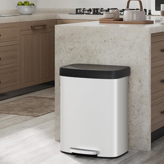 EuKer Large Garbage Can with Lid, 15.8 Gal Recycle Bin for Kitchen, Bathroom, Living Room, White