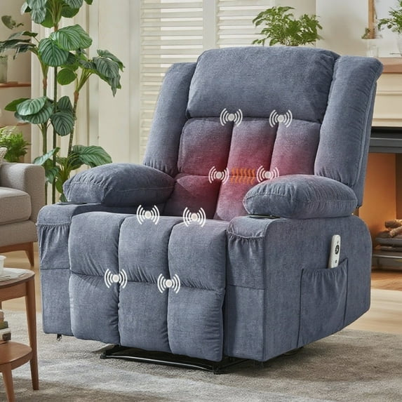 EuKer Lazy Boy Recline, Oversize Recline with Heat and Massage for Bedroom,Living Room,Home Theater, Blue