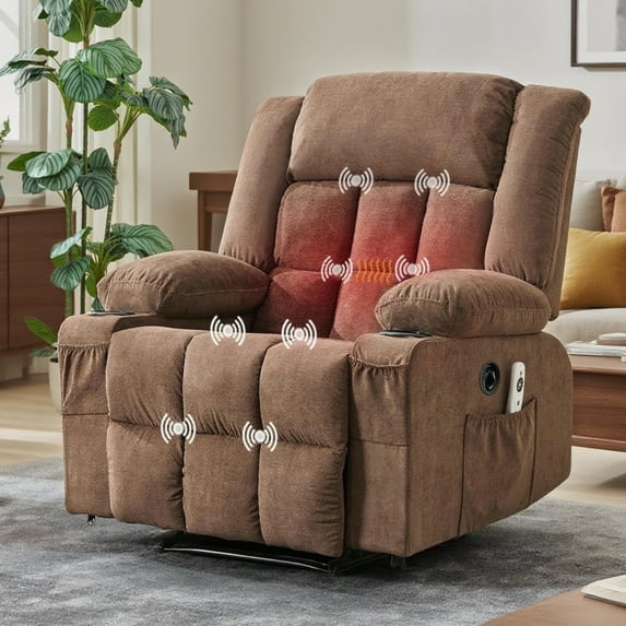 EuKer Lazy Boy Recline, Oversize Recline with Heat and Massage for Bedroom,Living Room,Home Theater, Brown