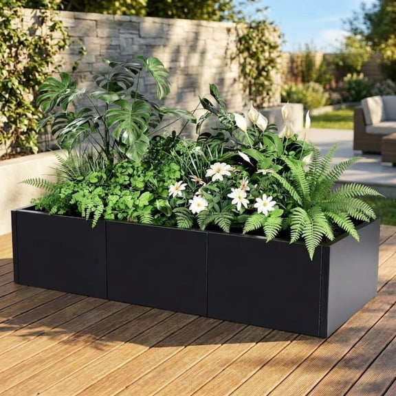 EuKer Metal Planter Outdoor, 51" x 18" Above Ground Garden Box for Vegetable, Black
