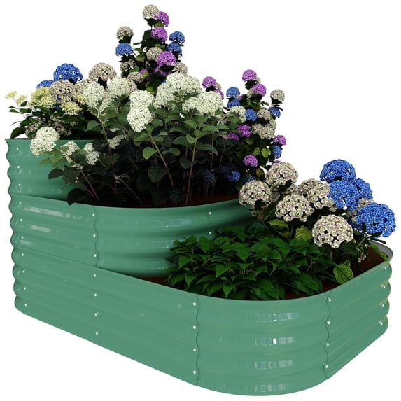 EuKer Metal Raised Flower Bed, 3 Tier Garden Planter with Safety Edging Design for Vegetables, Herbs, Flowers, Green