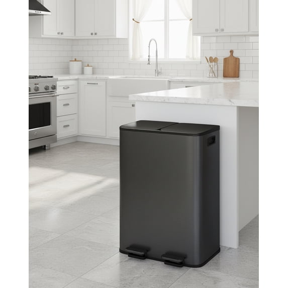 EuKer Metal Trash Can, 2 x 8 Gal Double Garbage Can with Removable Inner Bucket for Indoor/Outdoor, Black