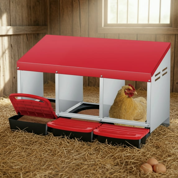 EuKer Nesting Box for Chicken, 3-Hole Metal Laying Box with Soft Pad ...