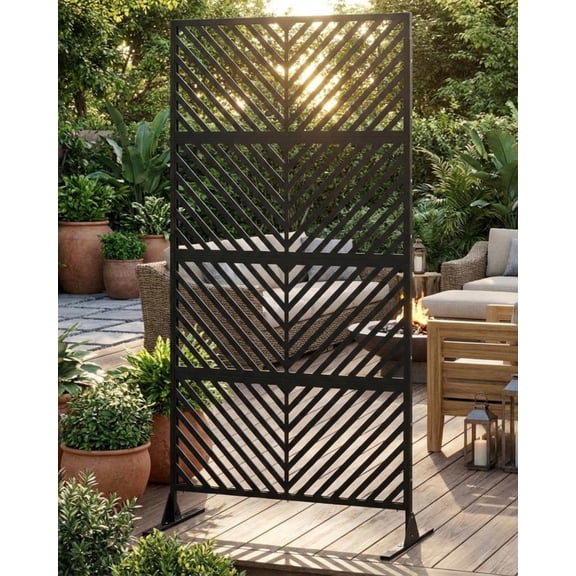 EuKer Outdoor Privacy Screen, 6ft Metal Privacy Fences with Weighted Base for Deck, Patio, Garden, Black