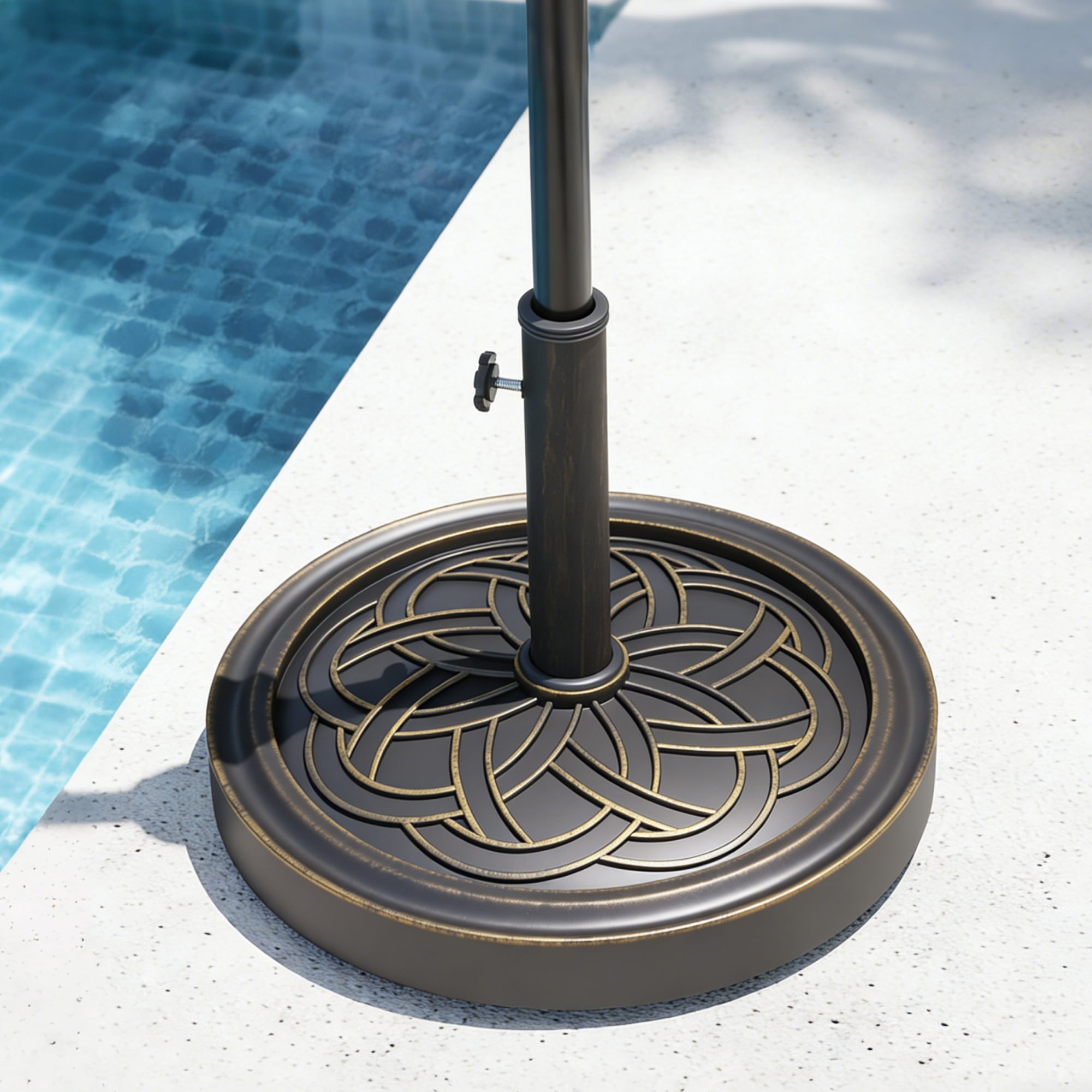 EuKer Outdoor Umbrella Stand, Freestanding Umbrella Base with Adjustable Pole Adapters for 7.5-11ft Umbrellas, Black/Bronze