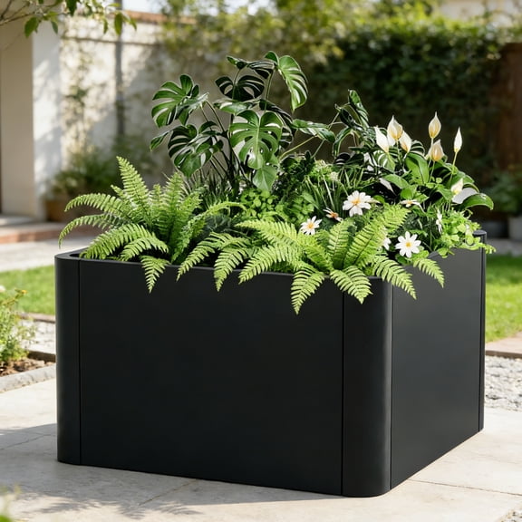 EuKer Planter Boxes Outdoor, 20.5" x 20.5" Square Metal Planter Box for Patio, Balcony, Garden Decor, Black