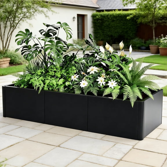 EuKer Planter Boxes Outdoor, 53.5" x 20.5" Rectangular Metal Planter Box for Patio, Balcony, Garden Decor, Black