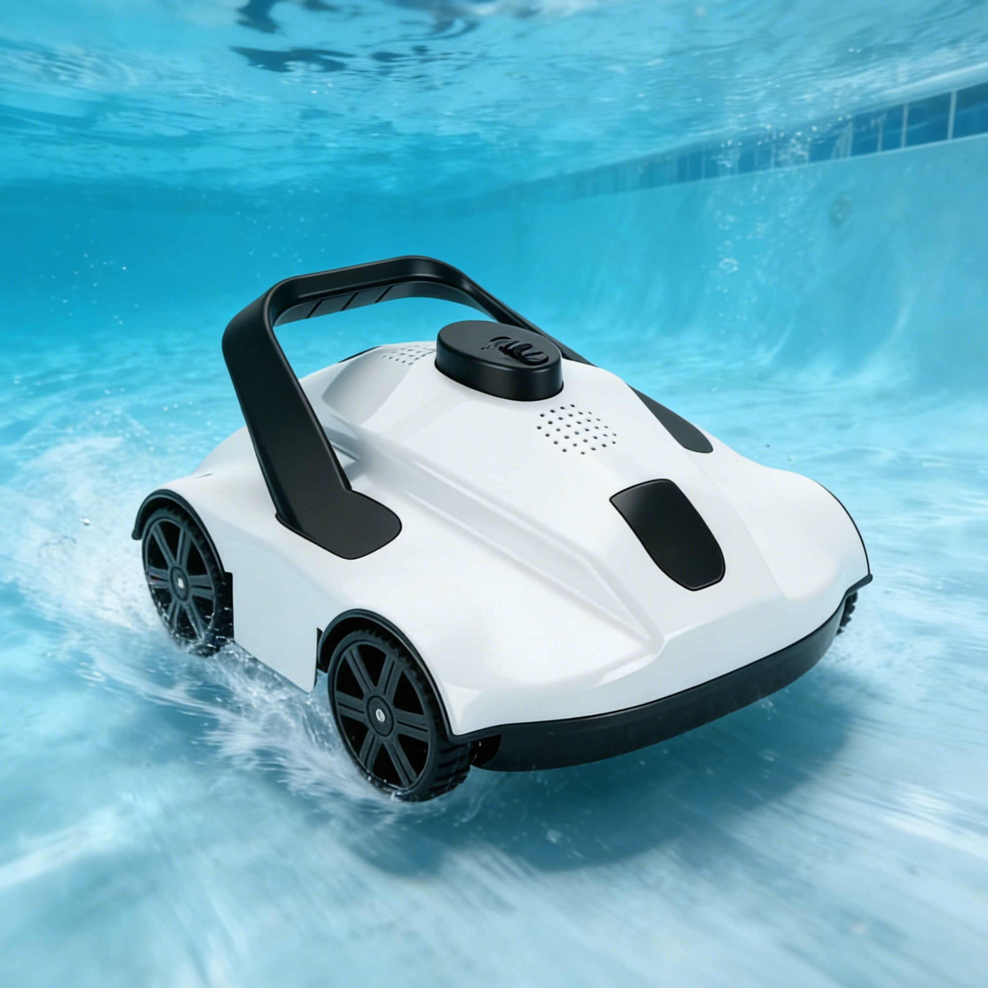 EuKer Pool Cleaner Robot, Automatic Pool Vacuum Robot with Smart Self-Parking and Auto-Drainage for Above-Ground/In-Ground Pools, White