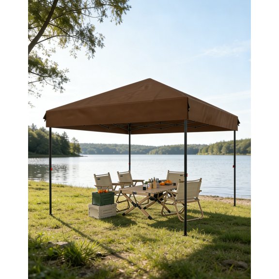 EuKer Portable Outdoor Canopies, 10 x 10ft Pop up Canopy Tent with Adjustable Heights and One-Button Setup, Brown, New