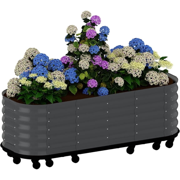 EuKer Raised Planters with Wheels, 94.5" Metal Planter Box W/Built-In Water Storage System for Indoor/Outdoor, Gray