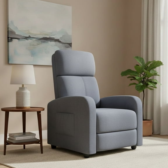 EuKer Recliner Chair for Adults, Overstuff Chair with High Backrest and Retractable Footrest, Gray