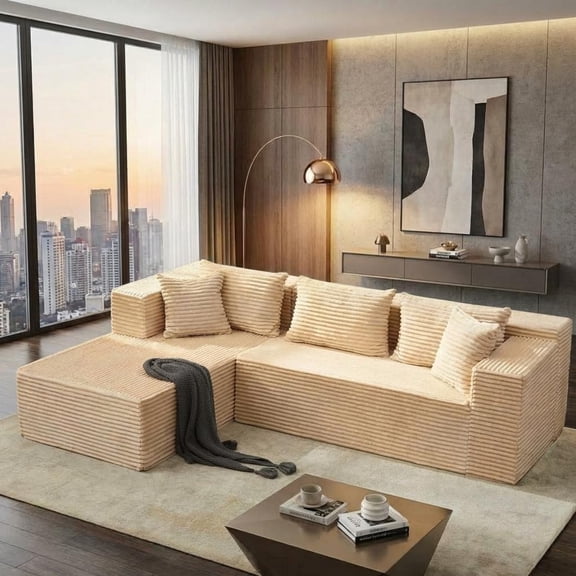 EuKer Sectional Couch, 105.7" Oversized Sofa Bed with Deep Seat for Living Room, Bedroom, Beige
