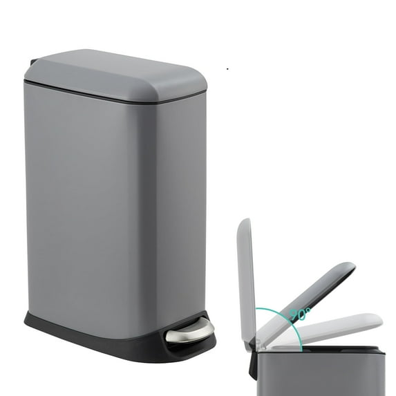 EuKer Slim Trash Can, 3.2 Gallon Stainless Steel Trash Bin with Lid & Step Pedal for Kitchen, Bathroom, Gray