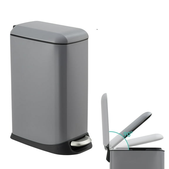 EuKer Slim Trash Can, 3.2 Gallon Stainless Steel Trash Bin with Lid & Step Pedal for Kitchen, Bathroom, Gray