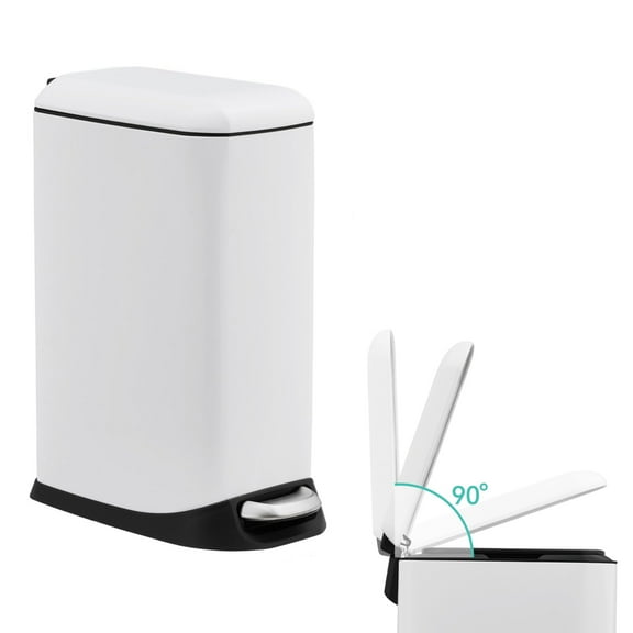 EuKer Slim Trash Can, 3.2 Gallon Stainless Steel Trash Bin with Lid & Step Pedal for Kitchen, Bathroom, White