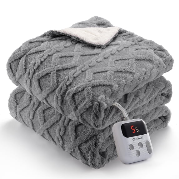 EuKer Washable Electric Blanket, 72" x 84" Full Size Warm Blanket with 10 Heating Levels & 10 Time Settings, Gray