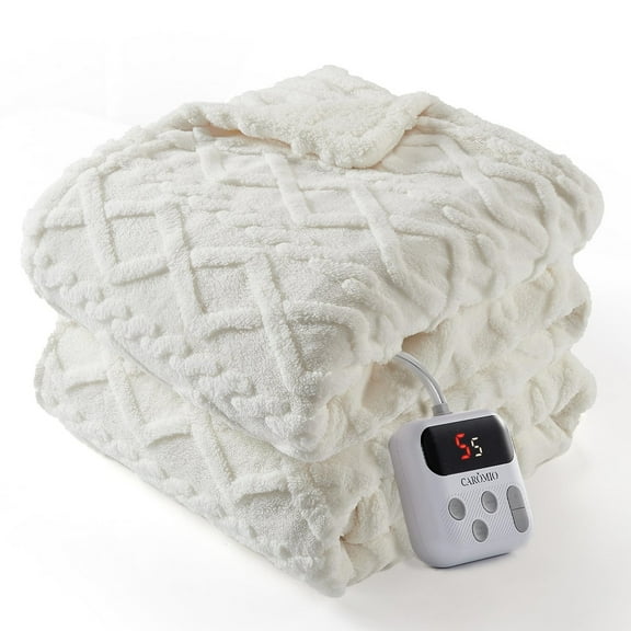 EuKer Washable Electric Blanket, 72" x 84" Full Size Warm Blanket with 10 Heating Levels & 10 Time Settings, White