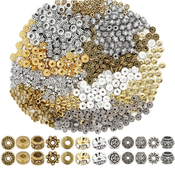 EuTengHao 600pcs Spacer Beads Jewelry Bead Charm Spacers Alloy Spacer Beads for Jewelry Making DIY Bracelets Necklace and Crafting (12 Styles,Silver and Gold)