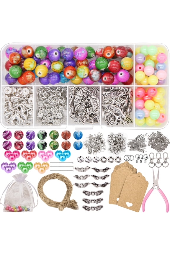 Angel Wing Charms Beads for Jewelry Making Kit, Ink Patterned Stone Beads Kit for Bracelets Keychain Making with Display Cards for Baby Shower Wedding Favors Birthday Gift