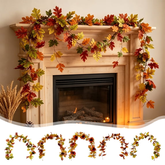 Euahivb 69 Inch Fall Maple Leaf Garland Artificial Autumn Hanging Vine for Mantel Fireplace Home Decor Thanksgiving Harvest Holiday Party Supplies