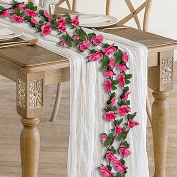 Euahivb Artificial Rose Garland Vine 98.43 Inches with Colorful Faux Blossoms and Green Leaves for Mantel Fireplace Wall Doorway Staircase Window Indoor Sophisticated Floral Home Accent