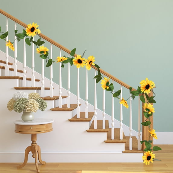 Euahivb Artificial Sunflower Hanging Garland Faux Trailing Flower Vine for Indoor Wall Home Living Room Decor Summer Spring Seasonal Wedding Holiday Party Supplies