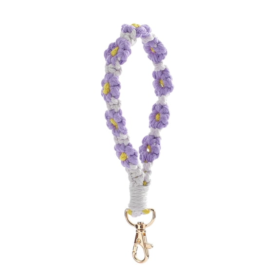 Euahivb Bohemian Hand Woven Daisy Flower Keychain, Two Tone Braided Wrist Strap Charm with Lobster Clasp, Multipurpose Lanyard for Car Keys, Cell Phone and Handbag Decoration