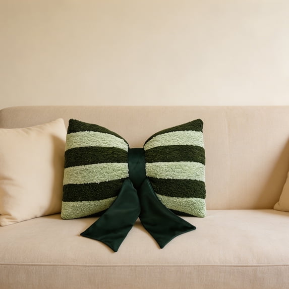 Euahivb Bow Shaped Throw Pillow 17.7 x 11.8 Inch Striped Plush Cushion for Bedroom Living Room Cute Gift for Girls Women