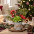 thumbnail image 1 of Euahivb Christmas Artificial Greenery Decor Farmhouse Floral Arrangement with Pine Berries and Succulent in Rustic Tin Pot for Holiday Tabletop Shelf Centerpiece, 1 of 7